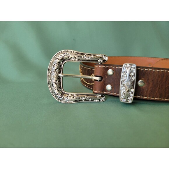 Nocona Western Boho Rhinestone Floral Leather Belt Brown Embroidered Women\'s M main image 8